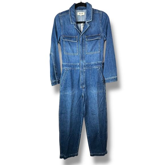Madewell NWT Dewitt Wash Zip Front Iconic Utility Coverall Denim Jumpsuit XS - Picture 2 of 15